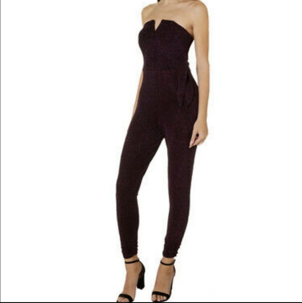 Trixxi Strapless Sparkle Jumpsuit Skinny Leg